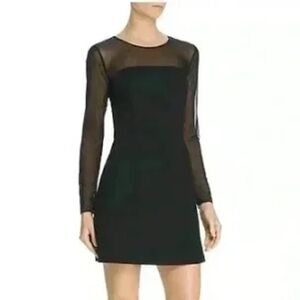 NWT French Connection Whisper Ruth LS Black Mini Dress with Sheer Sleeves- SZ 12